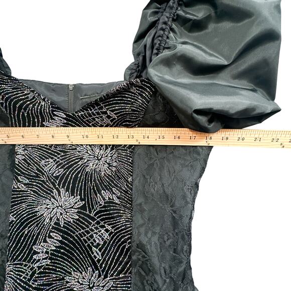 VTG 90s Black Mini Party Dress Women 13 Prom Puff Sleeve Witch Goth Grunge Punk - Picture 9 of 16